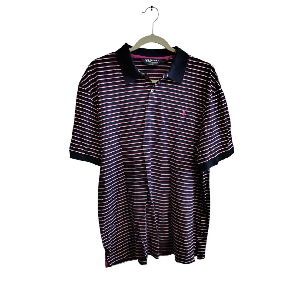 Ralph Lauren XL Polo Golf Men's Blue/White/Pink Stripe Short Sleeve